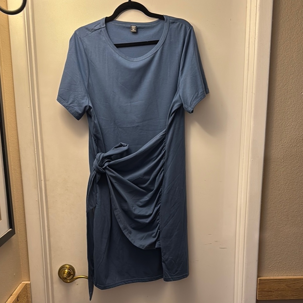 SHEIN Blue Asymmetrical Sheath Dress Crew Neck Short Sleeve